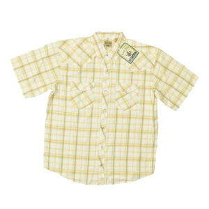 Moda Tech Men's Yellow Plaid Western Snap Shirt Short Sleeve Regular Size L NWT